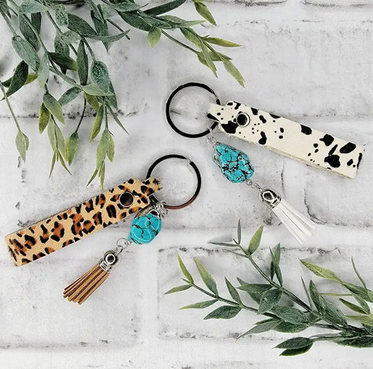 Cowhide Turquoise Tassel Keychain