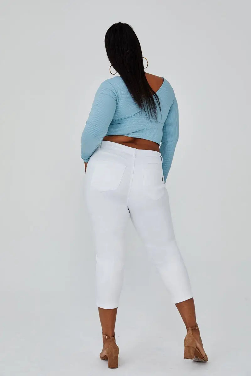Slit Crop Skinny Jeans White (Plus)