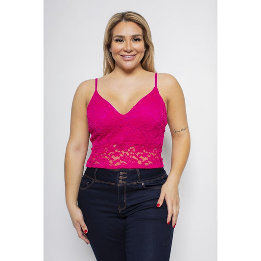 Lace V Neck Crop Top (Plus Size)